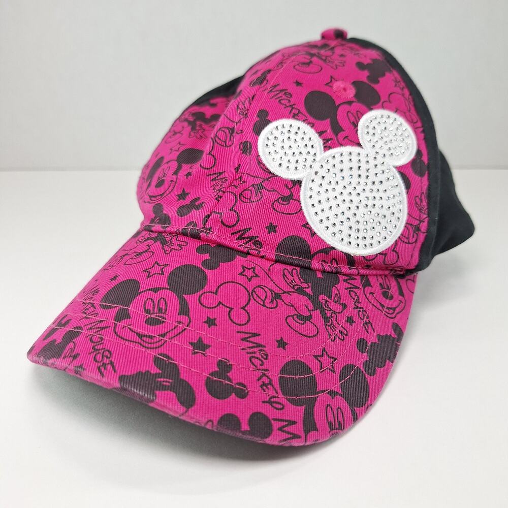 Disney Parks Hat Cap Youth Pink Mickey Mouse Rhinestone Strapback Baseball Bling
